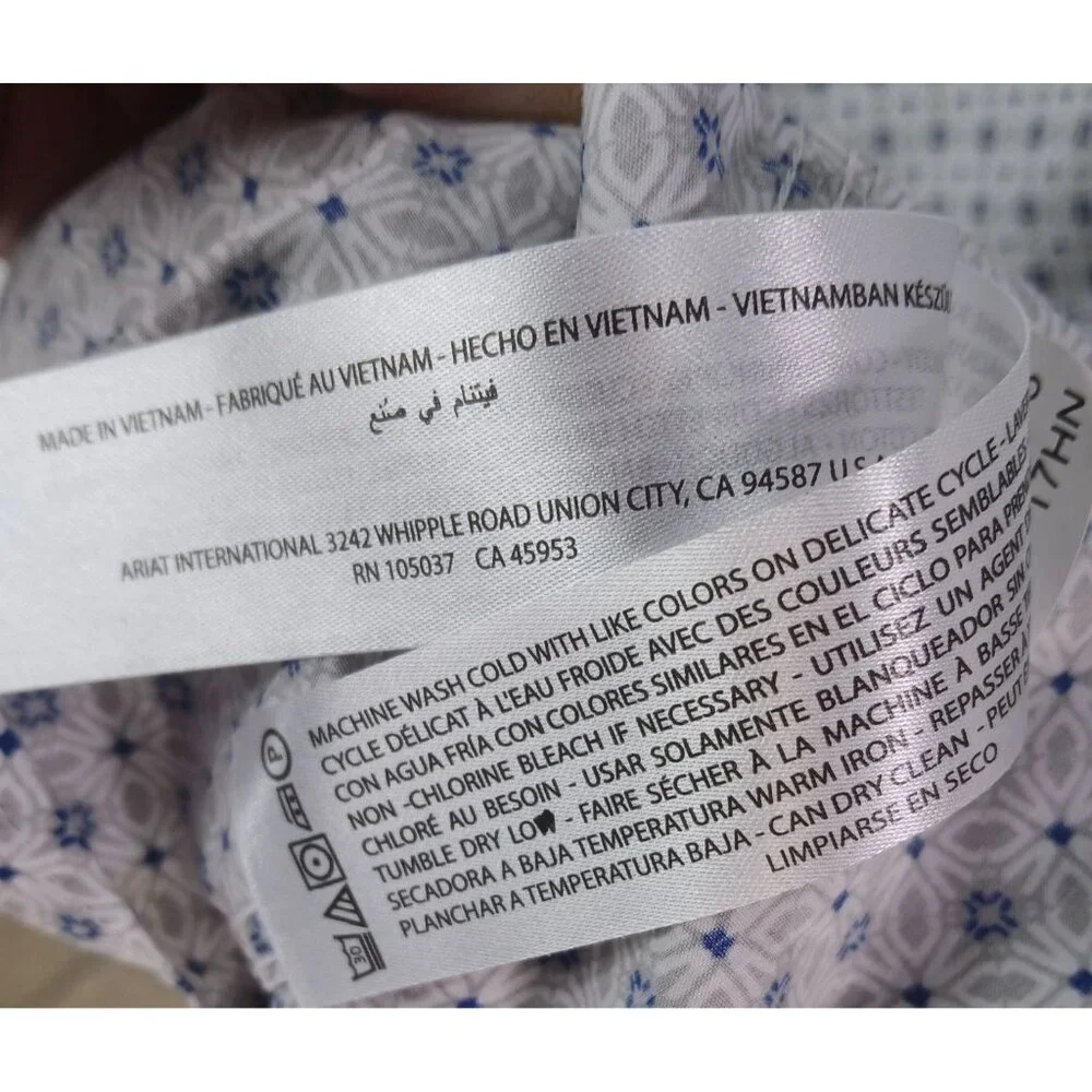 Ariat Mens Button Down Long Sleeve Shirt Size XXL Blue White Geometric - Picture 14 of 16